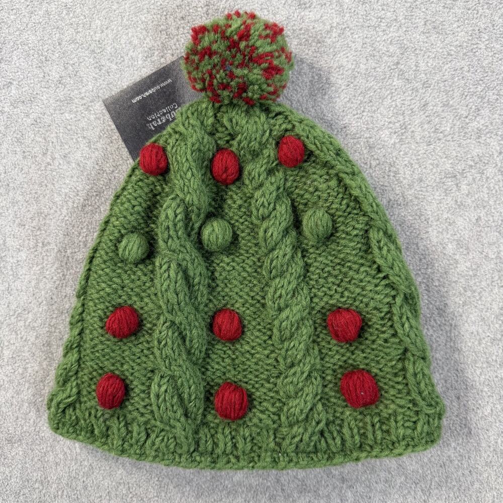 The Collection Royal Christmas Tree Beanie Hat 100% Wool Pom Pom Green Red New